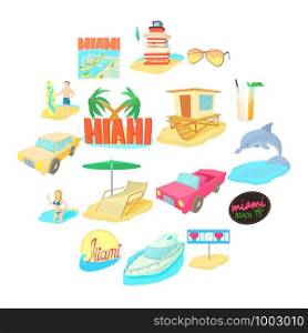 Miami itravel icons set. Cartoon illustration of 16 Miami travel vector icons for web. Miami travel icons set, cartoon style