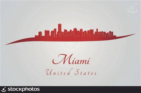Miami skyline in red and gray background in editable vector file