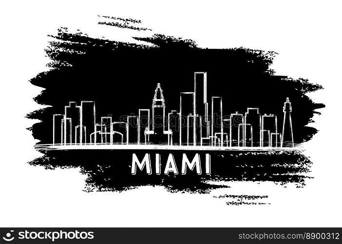 Miami USA Skyline Silhouette. Hand Drawn Sketch. Vector Illustration. Business Travel and Tourism Concept with Modern Architecture. Image for Presentation Banner Placard and Web Site.
