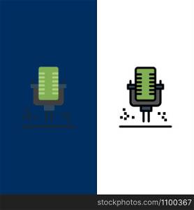 Mic, Microphone, Professional, Recording Icons. Flat and Line Filled Icon Set Vector Blue Background