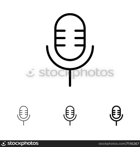 Mic, Microphone, Sound, Show Bold and thin black line icon set