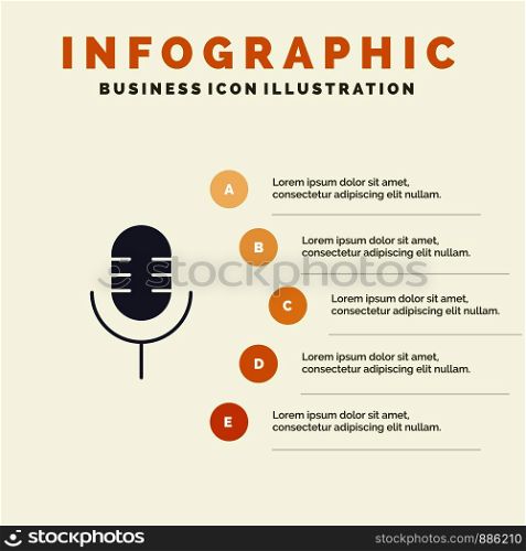 Mic, Microphone, Sound, Show Solid Icon Infographics 5 Steps Presentation Background
