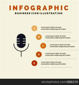 Mic, Microphone, Sound, Show Solid Icon Infographics 5 Steps Presentation Background