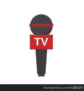 Mic news icon isolated on white background. Microphone television in flat style. News interview press conference. Vector stock.