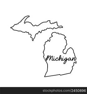 Michigan US state outline map with the handwritten state name. Continuous line drawing of patriotic home sign. A love for a small homeland. T-shirt print idea. Vector illustration.. Michigan US state outline map with the handwritten state name. Continuous line drawing of patriotic home sign
