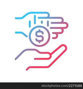 Micro-donation gradient linear vector icon. Microphilanthropy. Gifting small donations, gifts. Charitable cause. Thin line color symbol. Modern style pictogram. Vector isolated outline drawing. Micro-donation gradient linear vector icon