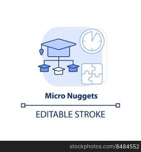 Micro nuggets light blue concept icon. Microlearning example abstract idea thin line illustration. Bite size chunks. Isolated outline drawing. Editable stroke. Arial, Myriad Pro-Bold fonts used. Micro nuggets light blue concept icon