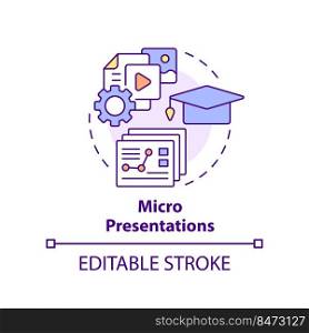 Micro presentations concept icon. Microlearning ex&le abstract idea thin line illustration. Segmenting materials. Isolated outline drawing. Editable stroke. Arial, Myriad Pro-Bold fonts used. Micro presentations concept icon