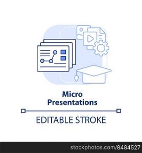 Micro presentations light blue concept icon. Microlearning abstract idea thin line illustration. Segmenting materials. Isolated outline drawing. Editable stroke. Arial, Myriad Pro-Bold fonts used. Micro presentations light blue concept icon
