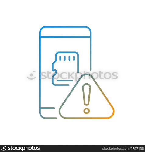 Micro SDcard not working gradient linear vector icon. Compact data storage. Problem with portable memory card. Thin line color symbols. Modern style pictogram. Vector isolated outline drawing. Micro SDcard not working gradient linear vector icon