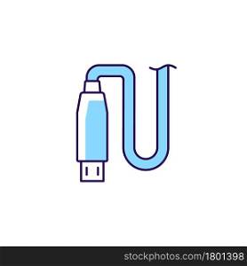 Micro USB output RGB color manual label icon. Connector type. Connecting device to USB port. Using micro input. Isolated vector illustration. Simple filled line drawing for product use instructions. Micro USB output RGB color manual label icon