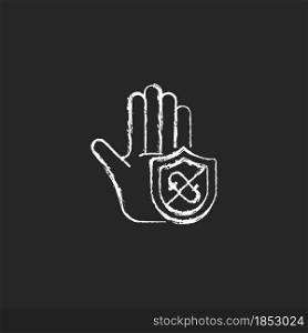 Microbes protection chalk white icon on dark background. Protect hands against pathogens. Using antibacterial soaps. Antimicrobial cleansing activity. Isolated vector chalkboard illustration on black. Microbes protection chalk white icon on dark background