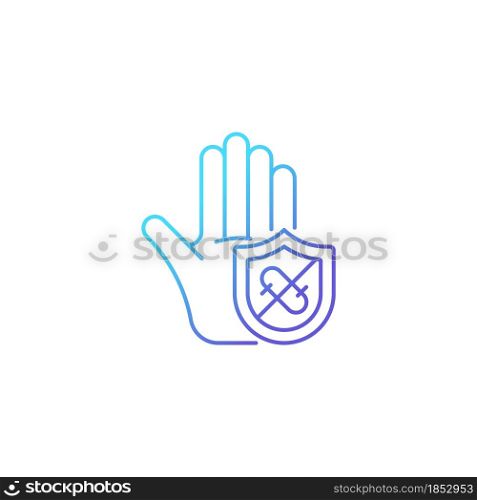 Microbes protection gradient linear vector icon. Protect hands against pathogens. Using antibacterial soap, gel. Thin line color symbol. Modern style pictogram. Vector isolated outline drawing. Microbes protection gradient linear vector icon