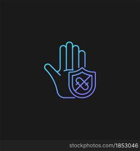 Microbes protection gradient vector icon for dark theme. Protect hands against pathogens. Using antibacterial soap, gel. Thin line color symbol. Modern style pictogram. Vector isolated outline drawing. Microbes protection gradient vector icon for dark theme