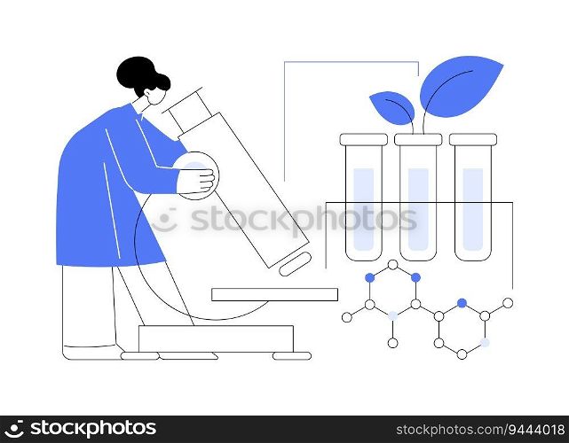 Microbial pesticides innovations abstract concept vector illustration. Lab worker examines biochemical pesticides, sustainable agriculture, precision, agroecology industry abstract metaphor.. Microbial pesticides innovations abstract concept vector illustration.