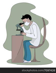 Microbiologist working, illustration, vector on white background.