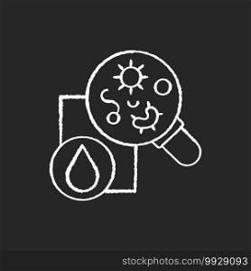 Microbiology chalk white icon on black background. Organisms in water s&le. Pollution examination. Laboratory experiment. Genetic engineering. Petri dish. Isolated vector chalkboard illustration. Microbiology chalk white icon on black background