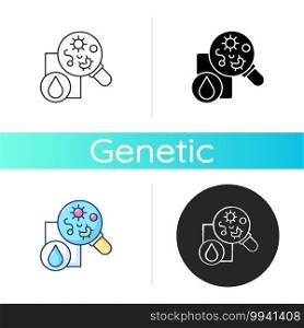 Microbiology icon. Organisms in water s&le. Pollution examination. Laboratory experiment. Biotechnology analysis. Linear black and RGB color styles. Isolated vector illustrations. Microbiology icon