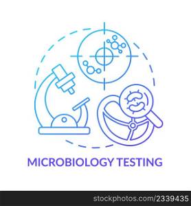 Microbiology testing blue gradient concept icon. Food samples evaluation abstract idea thin line illustration. Detecting foodborne germs. Isolated outline drawing. Myriad Pro-Bold font used. Microbiology testing blue gradient concept icon