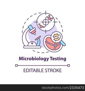 Microbiology testing concept icon. Food s&les evaluation abstract idea thin line illustration. Detecting foodborne germs. Isolated outline drawing. Editable stroke. Arial, Myriad Pro-Bold fonts used. Microbiology testing concept icon