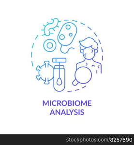 Microbiome analysis blue gradient concept icon. Microbe colonies role in body study. Precision medicine. Technological advance abstract idea thin line illustration. Isolated outline drawing. Microbiome analysis blue gradient concept icon