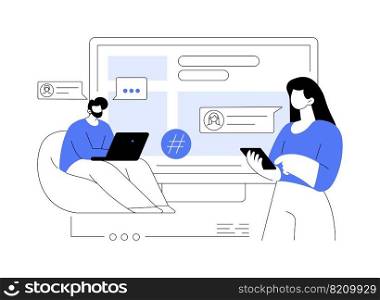 Microblog platform abstract concept vector illustration. Microblogging marketing service, social media content, quick audience interactions, instant messaging, content production abstract metaphor.. Microblog platform abstract concept vector illustration.