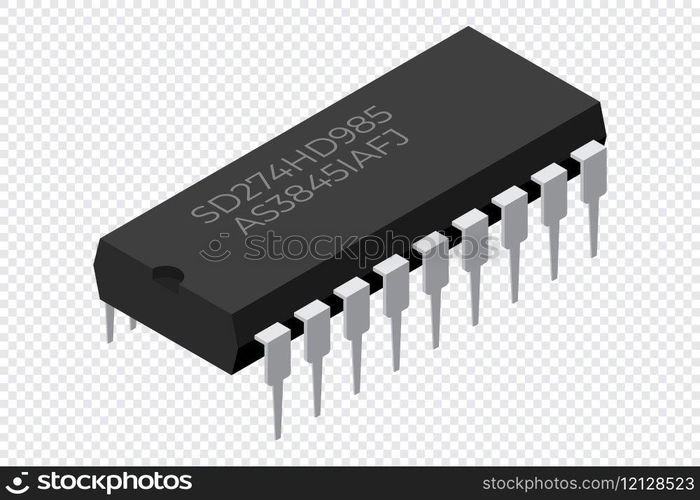 Microchip computer electronic component. Microchip icon. Isometric microchip. Computer processor technology. Micro processor. Vector illustration