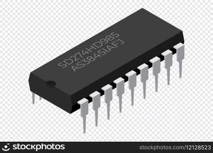 Microchip computer electronic component. Microchip icon. Isometric microchip. Computer processor technology. Micro processor. Vector illustration