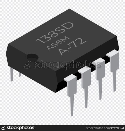 Microchip computer electronic component. Microchip icon. Isometric microchip. Computer processor technology. Micro processor. Vector illustration