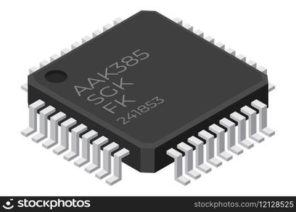 Microchip computer electronic component. Microchip icon. Isometric microchip. Computer processor technology. Micro processor. Vector illustration