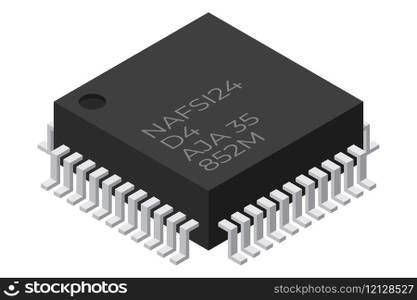 Microchip computer electronic component. Microchip icon. Isometric microchip. Computer processor technology. Micro processor. Vector illustration