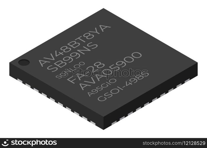 Microchip computer electronic component. Microchip icon. Isometric microchip. Computer processor technology. Micro processor. Vector illustration