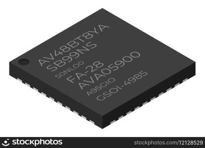 Microchip computer electronic component. Microchip icon. Isometric microchip. Computer processor technology. Micro processor. Vector illustration