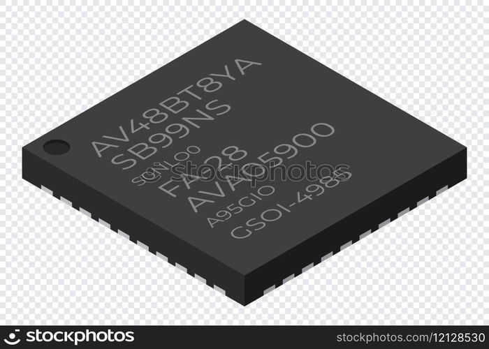 Microchip computer electronic component. Microchip icon. Isometric microchip. Computer processor technology. Micro processor. Vector illustration