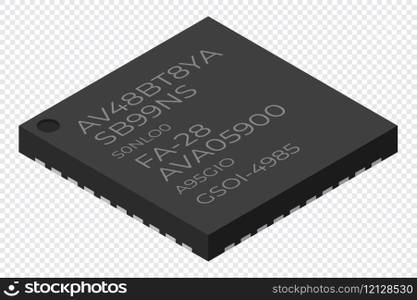 Microchip computer electronic component. Microchip icon. Isometric microchip. Computer processor technology. Micro processor. Vector illustration