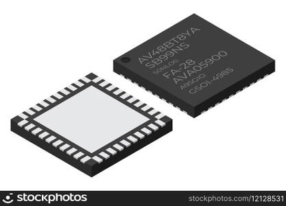 Microchip computer electronic component. Microchip icon. Isometric microchip. Computer processor technology. Micro processor. Vector illustration