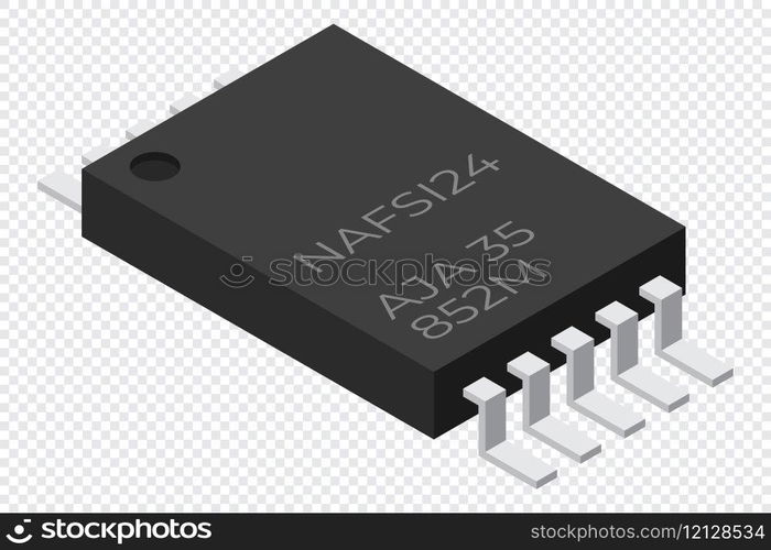 Microchip computer electronic component. Microchip icon. Isometric microchip. Computer processor technology. Micro processor. Vector illustration