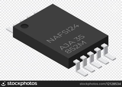 Microchip computer electronic component. Microchip icon. Isometric microchip. Computer processor technology. Micro processor. Vector illustration