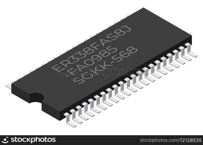 Microchip computer electronic component. Microchip icon. Isometric microchip. Computer processor technology. Micro processor. Vector illustration