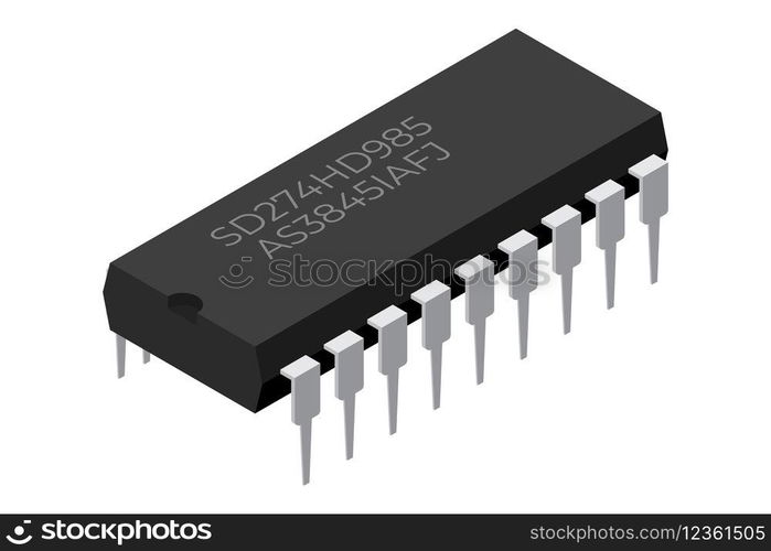 Microchip computer electronic component. Microchip icon. Isometric microchip. Computer processor technology. Micro processor. Vector illustration