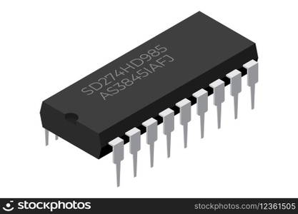Microchip computer electronic component. Microchip icon. Isometric microchip. Computer processor technology. Micro processor. Vector illustration