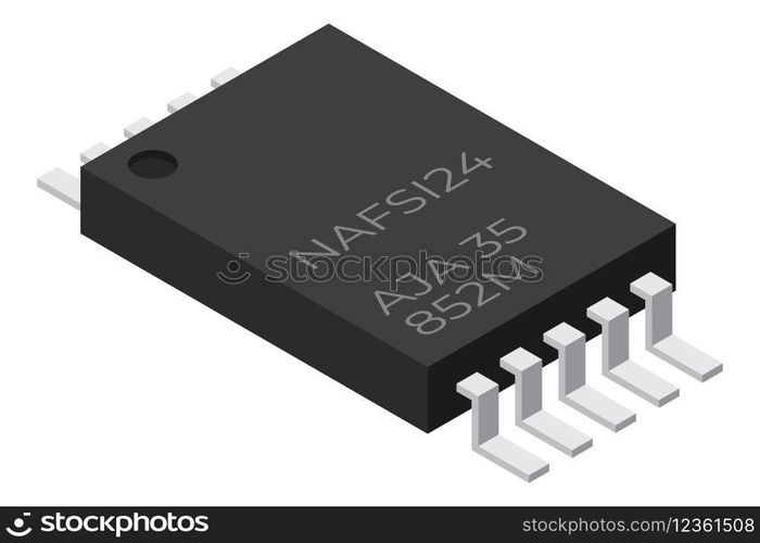 Microchip computer electronic component. Microchip icon. Isometric microchip. Computer processor technology. Micro processor. Vector illustration
