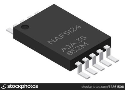 Microchip computer electronic component. Microchip icon. Isometric microchip. Computer processor technology. Micro processor. Vector illustration