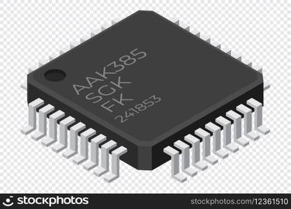 Microchip computer electronic component. Microchip icon. Isometric microchip. Computer processor technology. Micro processor. Vector illustration