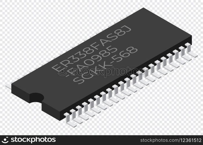 Microchip computer electronic component. Microchip icon. Isometric microchip. Computer processor technology. Micro processor. Vector illustration