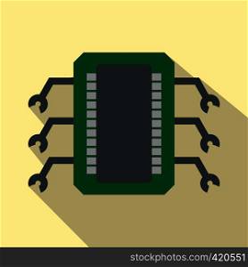 Microchip flat icon on a beige background. Microchip flat icon