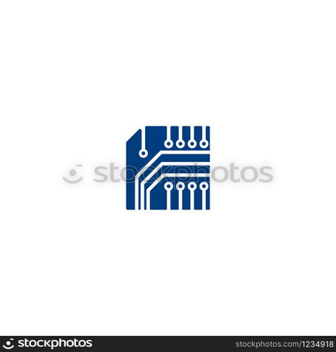 Microchip line icon. CPU, Central processing unit, computer processor, chip symbol in circle. Abstract technology logo.