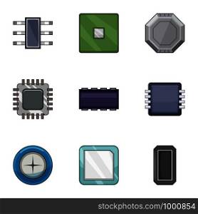 Microchip of the future icons set. Cartoon set of 9 microchip of the future vector icons for web isolated on white background. Microchip of the future icons set, cartoon style