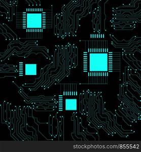 Microcircuit. Abstract techno background. Black background, emerald neon elements. Microcircuit. Abstract techno background. Black background, emerald elements