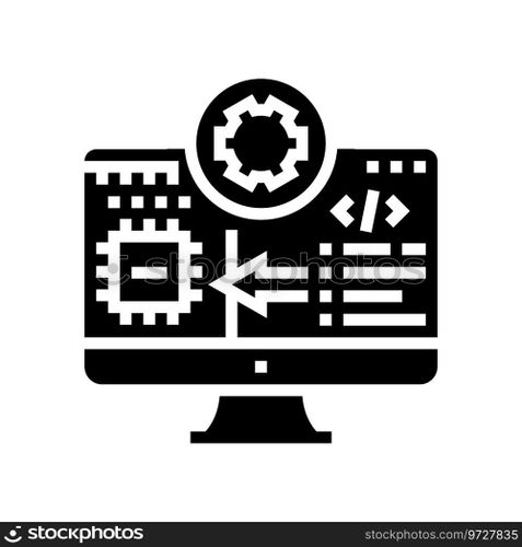 microcontroller programming electronics glyph icon vector. microcontroller programming electronics sign. isolated symbol illustration. microcontroller programming electronics glyph icon vector illustration